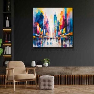 Happie Vibes Urban Spectrum – Abstract Cityscape Wall Art – Vibrant Watercolor Print