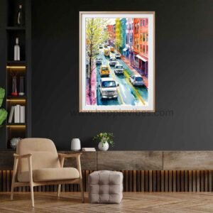 Happie Vibes City Kaleidoscope – Colorful City Street Art – Vibrant Urban Watercolor Print