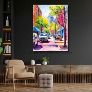 Happie Vibes Chromatic City – Vibrant Watercolor City Wall Art – Colorful Abstract Street Print