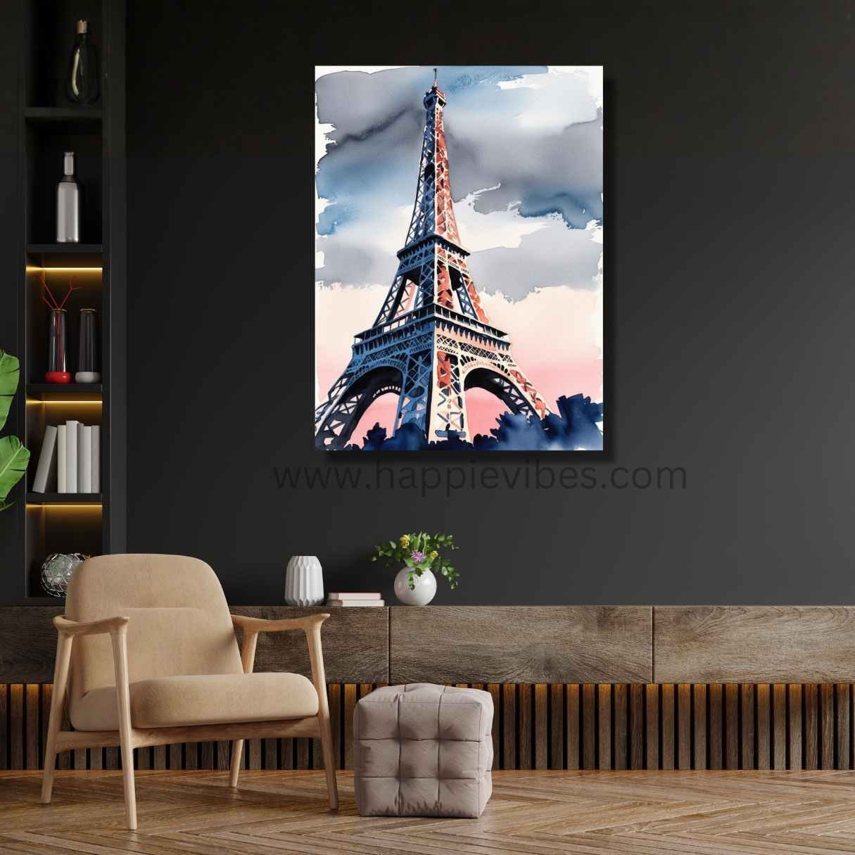 Happie Vibes Parisian Dream – Eiffel Tower Wall Art – Paris Watercolor Print