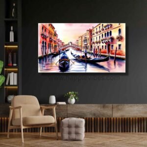 Happie Vibes Venetian Serenade – Venice Canal Wall Art – Romantic Gondola Watercolor Painting
