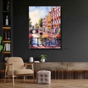 Happie Vibes Amsterdam Daydream – Amsterdam Canal Art – Bicycle Watercolor Home Decor Print