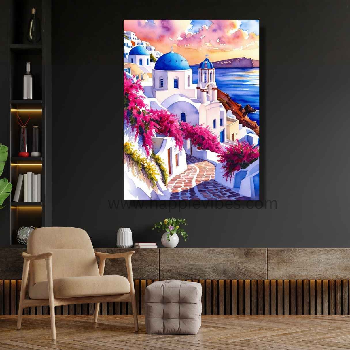 Happie Vibes Aegean Dream – Santorini Wall Art – Romantic Greek Islands Home Decor Print
