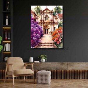 Happie Vibes Mediterranean Sanctuary – Mediterranean Wall Art – European Church Painting