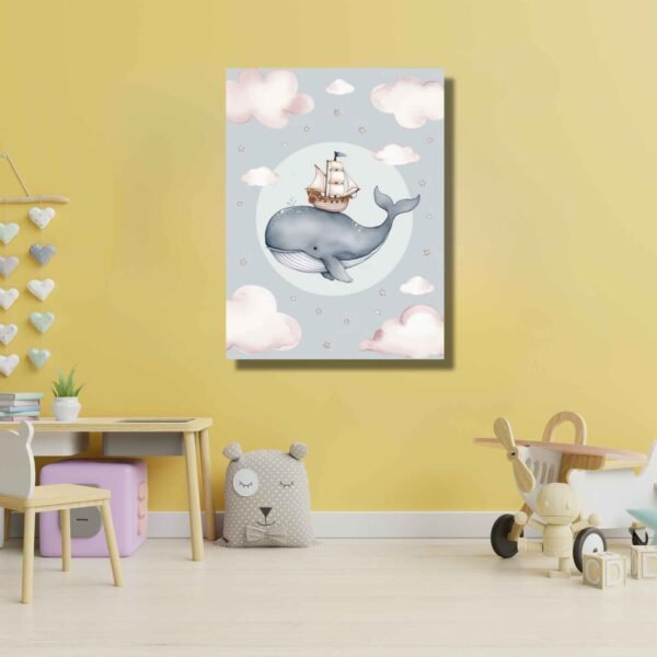 Happie Vibes Ocean of Dreams – Whale Ship Nursery Art Kids Room Decor Watercolor Artwork