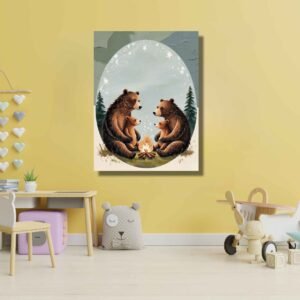 Happie Vibes The Fireside Circle – Bear Family Wall Art Kids Room Decor Watercolor Artwork