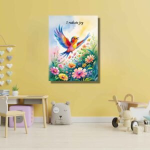 Happie Vibes Song of Sunshine – "I Radiate Joy" Kids Room Decor Watercolor Artwork Rainbow Bird