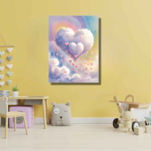Happie Vibes Whispers of Affection – Heart Cloud Nursery Art Kids Room Decor Watercolor Artwork
